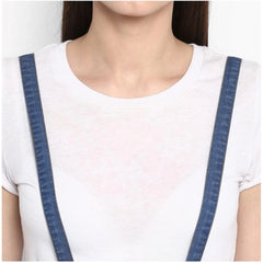 Generic Women's Denim Solid Shoulder Straps Below Knee Dress (Blue)
