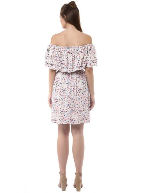 Women's Rayon Floral Half Sleeve Above Knee Dress (Multicolor)