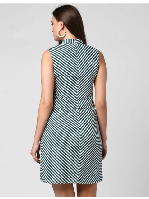 Generic Women's Polyester Striped Sleeveless Above Knee Dress (Green)