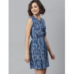 Generic Women's Rayon Tie &amp; Dye Sleeveless Above Knee Dress (Blue)