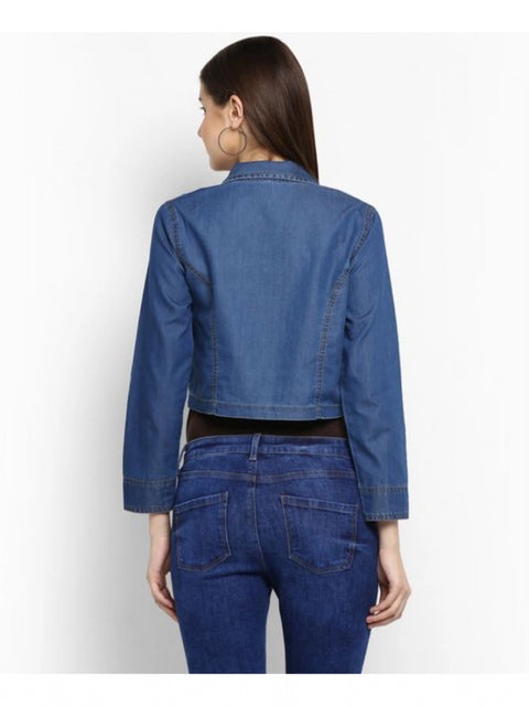 Generic Women's Denim Pleated 3-4th Sleeves Shrug (Blue)