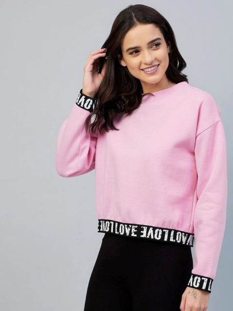 Generic Women's Fleece Solid Long Sleeves Sweatshirt (Pink)