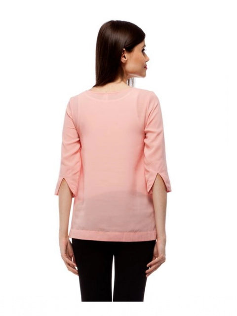 Generic Women's Polyester Solid 3-4th Sleeves Regular Top (Peach)