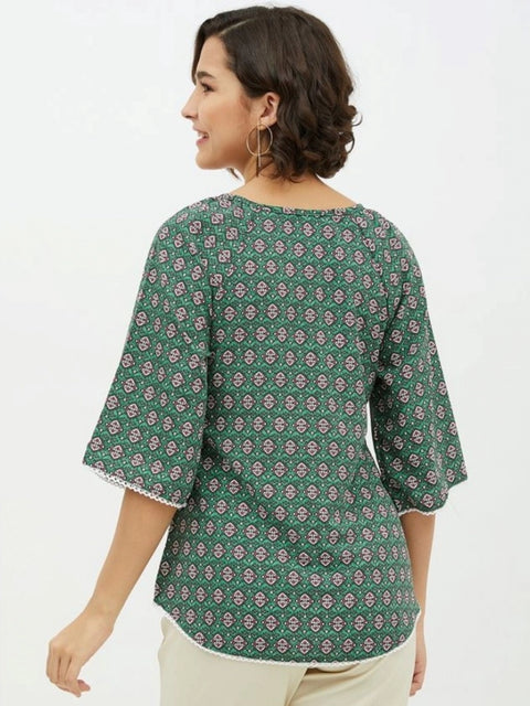 Generic Women's Polyester Printed 3-4th Sleeves Top (Green)