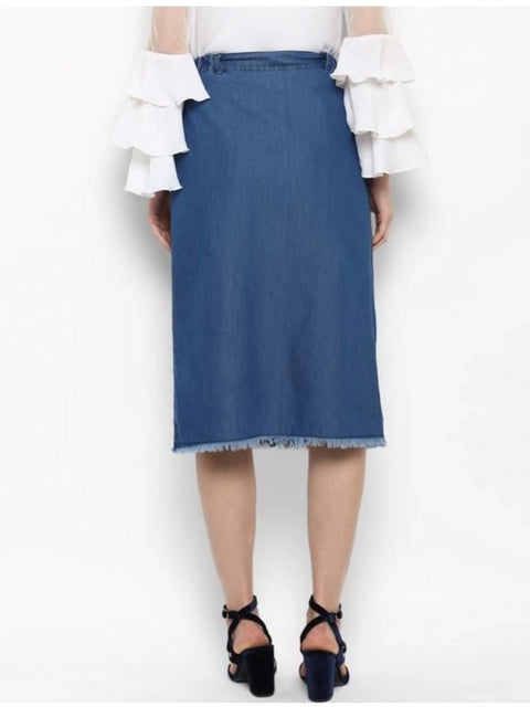 Generic Women's Denim Washed Buttoned Skirt (Blue)