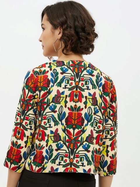 Generic Women's Polyester Floral 3-4th Sleeves Shrug (Multicolor)