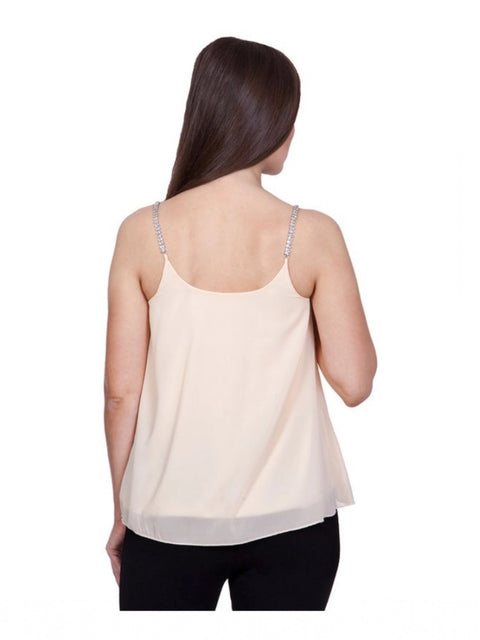 Generic Women's Polyester Solid Shoulder Straps Regular Top (Beige)