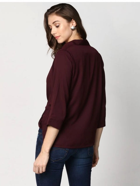 Generic Women's Polyester Solid 3-4th Sleeves Top (Maroon)