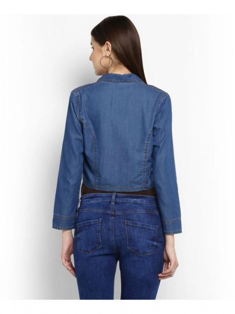 Generic Women's Denim Solid 3-4th Sleeves Shrug (Blue)
