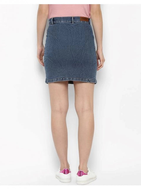 Generic Women's Denim Front Pocket Buttoned Skirt (Blue)