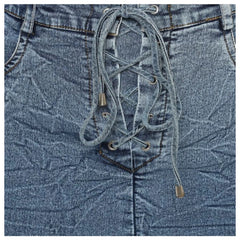 Generic Women's Denim Draw String Buttoned Skirt (Blue)