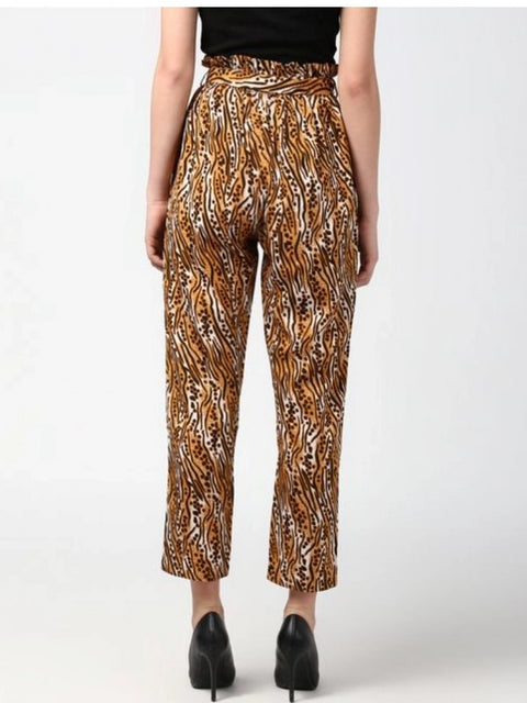 Generic Women's Polyester Animal Print Elasticated Trousers (Orange - Black)