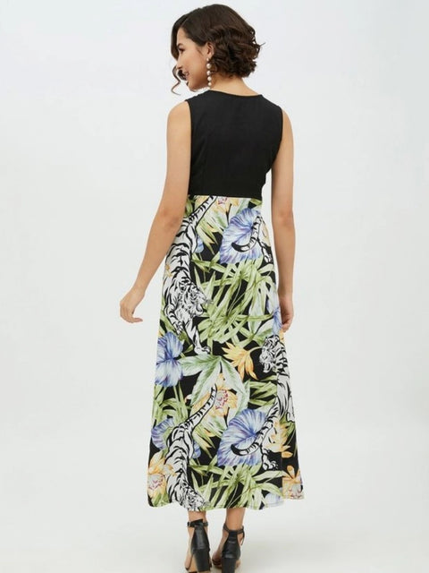 Generic Women's Rayon Floral Sleeveless Calf-length Dress (Multicolor)