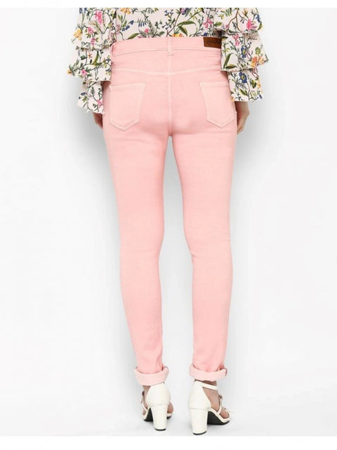 Generic Women's Denim Solid Buttoned Jeans (Pink)