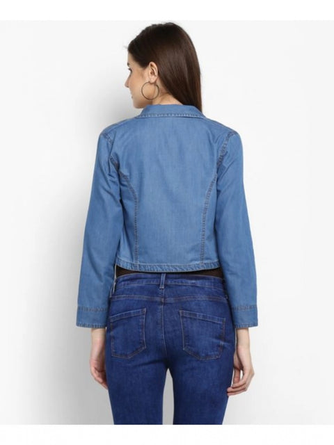 Generic Women's Denim Smocking 3-4th Sleeves Shrug (Blue)