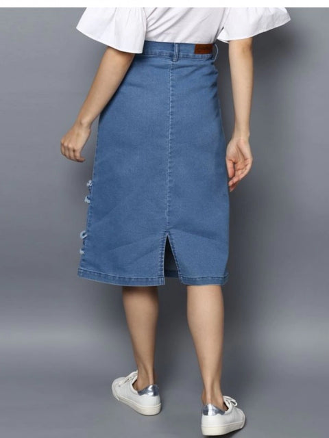 Generic Women's Denim Washed Buttoned Skirt (Blue)