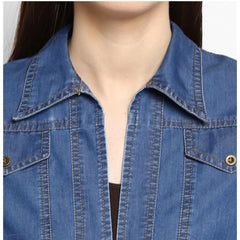 Generic Women's Denim Solid 3-4th Sleeves Shrug (Blue)