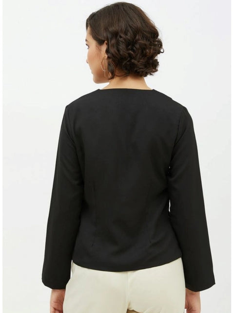 Generic Women's Polyester Asymmetrical Long Sleeves Top (Black)
