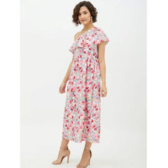 Generic Women's Polyester Floral One Shoulder Calf-length Dress (Multicolor)