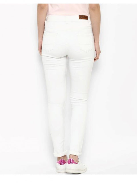 Generic Women's Denim Solid Buttoned Jeans (White)