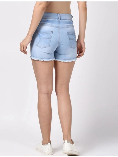 Generic Women's Denim Solid Buttoned Shorts (Blue)