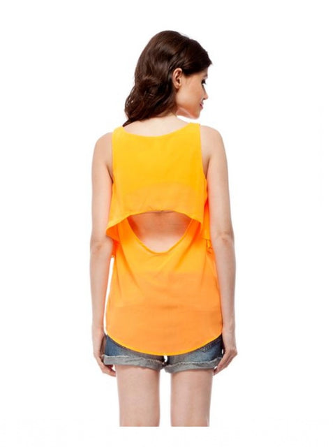 Generic Women's Polyester Solid Sleeveless Regular Top (Orange)