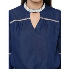 Generic Women's Polyester Solid Bell Sleeve Regular Top (Blue)