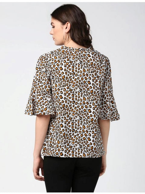 Generic Women's Polyester Animal Print Bell Sleeve Top (Orange - Black)