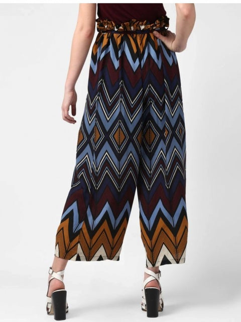 Generic Women's Polyester Chevron Elasticated Trousers (Multicolor)