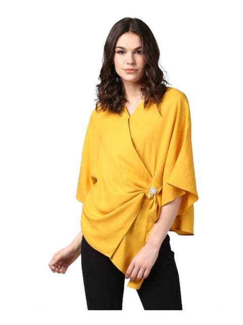 Generic Women's Polyester Solid Cape Sleeve Top (Yellow)