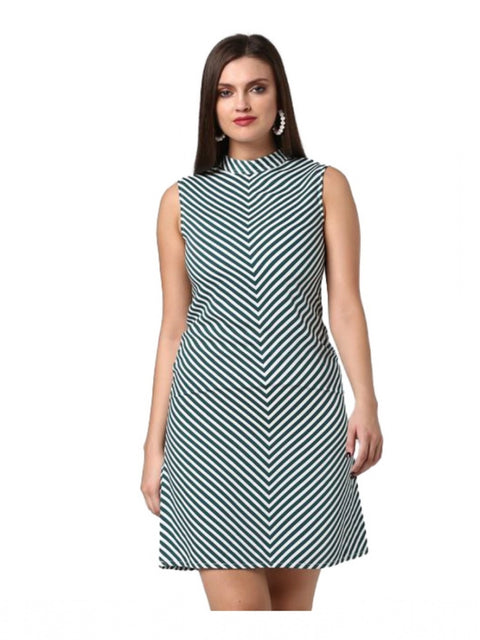 Generic Women's Polyester Striped Sleeveless Above Knee Dress (Green)
