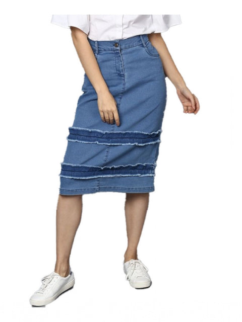 Generic Women's Denim Washed Buttoned Skirt (Blue)