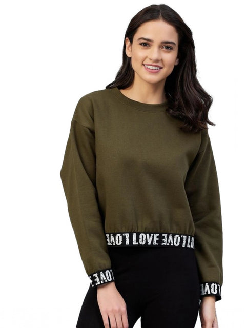 Generic Women's Fleece Solid Long Sleeves Sweatshirt (Olive)