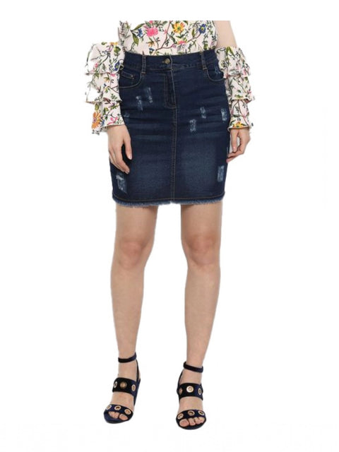 Generic Women's Denim Distressed Buttoned Skirt (Blue)