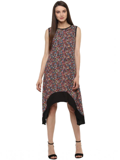 Women's Polyester Printed Sleeveless Knee-Length Dress (Multicolor)