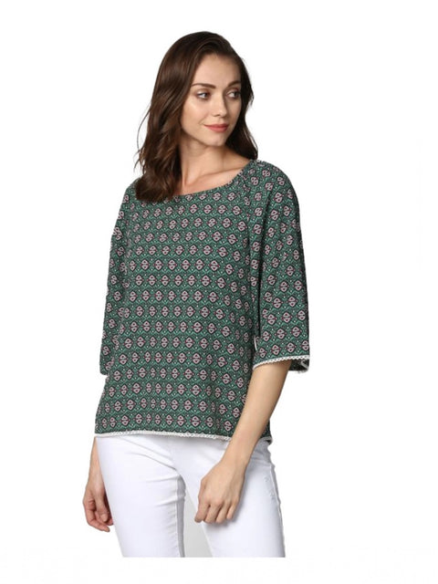 Generic Women's Polyester Printed 3-4th Sleeves Top (Green)
