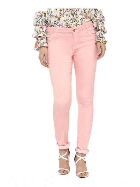 Generic Women's Denim Solid Buttoned Jeans (Pink)
