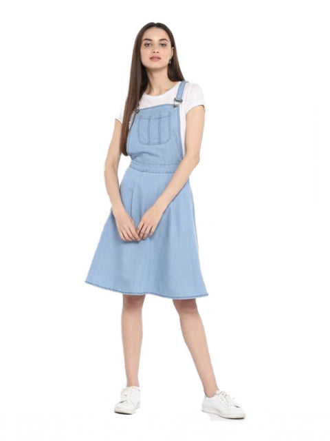 Generic Women's Denim Solid Sleeveless Above Knee Dress (Blue)