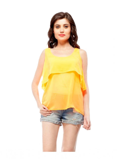 Generic Women's Polyester Solid Sleeveless Regular Top (Orange)