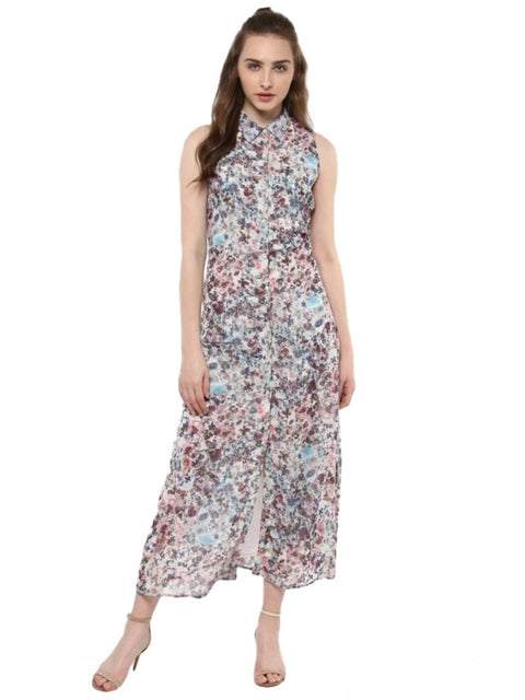 Women's Polyester Chiffon Printed Sleeveless Dress (Multicolor)