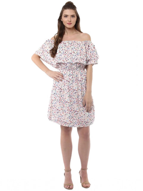 Women's Rayon Floral Half Sleeve Above Knee Dress (Multicolor)