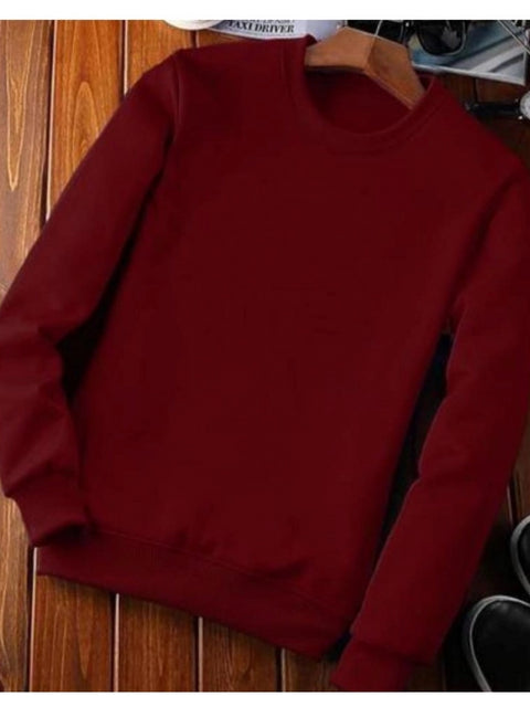 Generic Men's Casual Fleece Solid Round Neck Long Sleeves Sweatshirt (Maroon)
