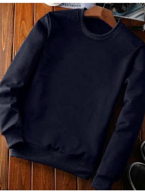 Generic Men's Casual Fleece Solid Round Neck Long Sleeves Sweatshirt (Navy Blue)