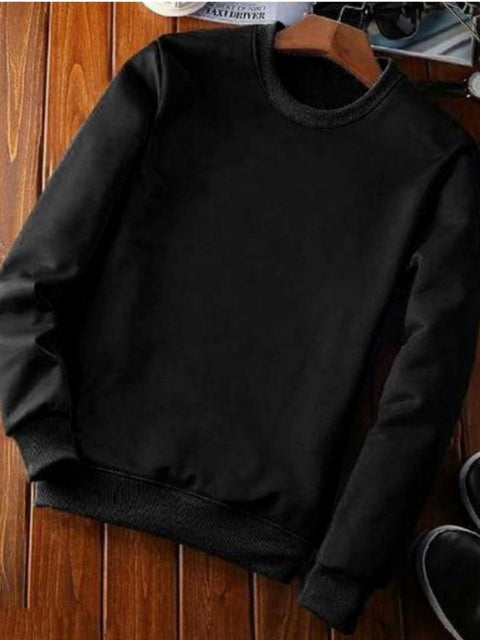 Generic Men's Casual Fleece Solid Round Neck Long Sleeves Sweatshirt (Black)