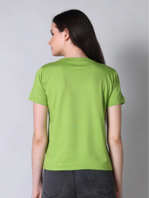 Generic Women's Cotton Blended Solid Round Neck Half Sleeve T-Shirt (Green)