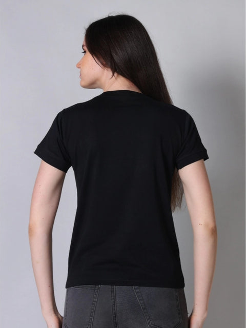 Generic Women's Cotton Blended Solid Round Neck Half Sleeve T-Shirt (Black)