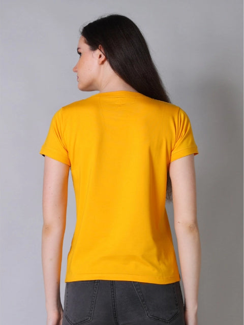 Generic Women's Cotton Blended Solid Round Neck Half Sleeve T-Shirt (Mustard)