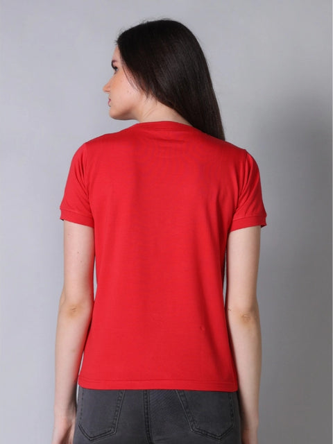 Generic Women's Cotton Blended Solid Round Neck Half Sleeve T-Shirt (Red)