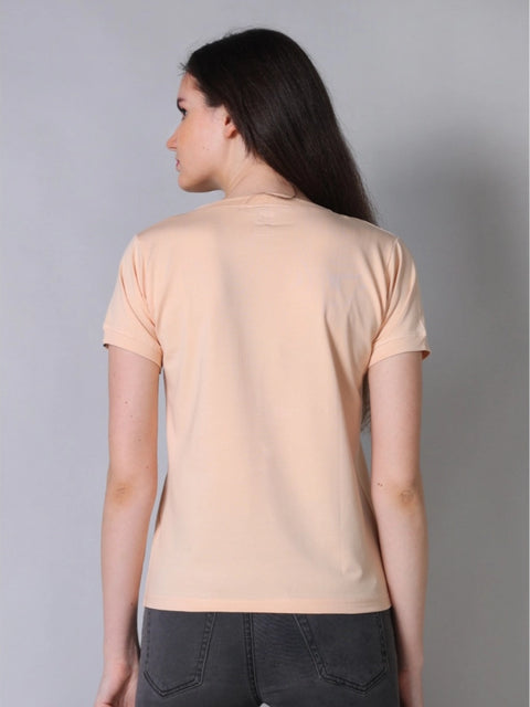 Generic Women's Cotton Blended Solid Round Neck Half Sleeve T-Shirt (Peach)