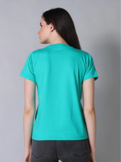 Generic Women's Cotton Blended Solid Round Neck Half Sleeve T-Shirt (Green)